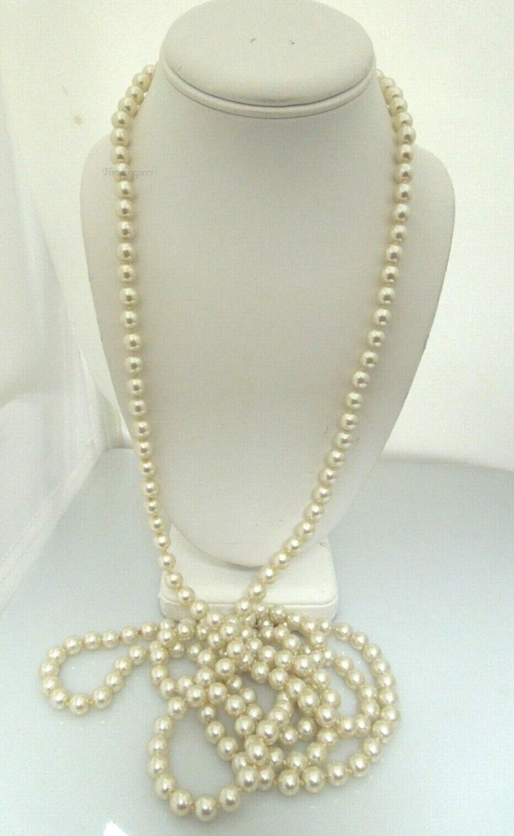 1920s Sterling Silver Clasp Glass Faux Pearls Necklace Vintage 18 Inch