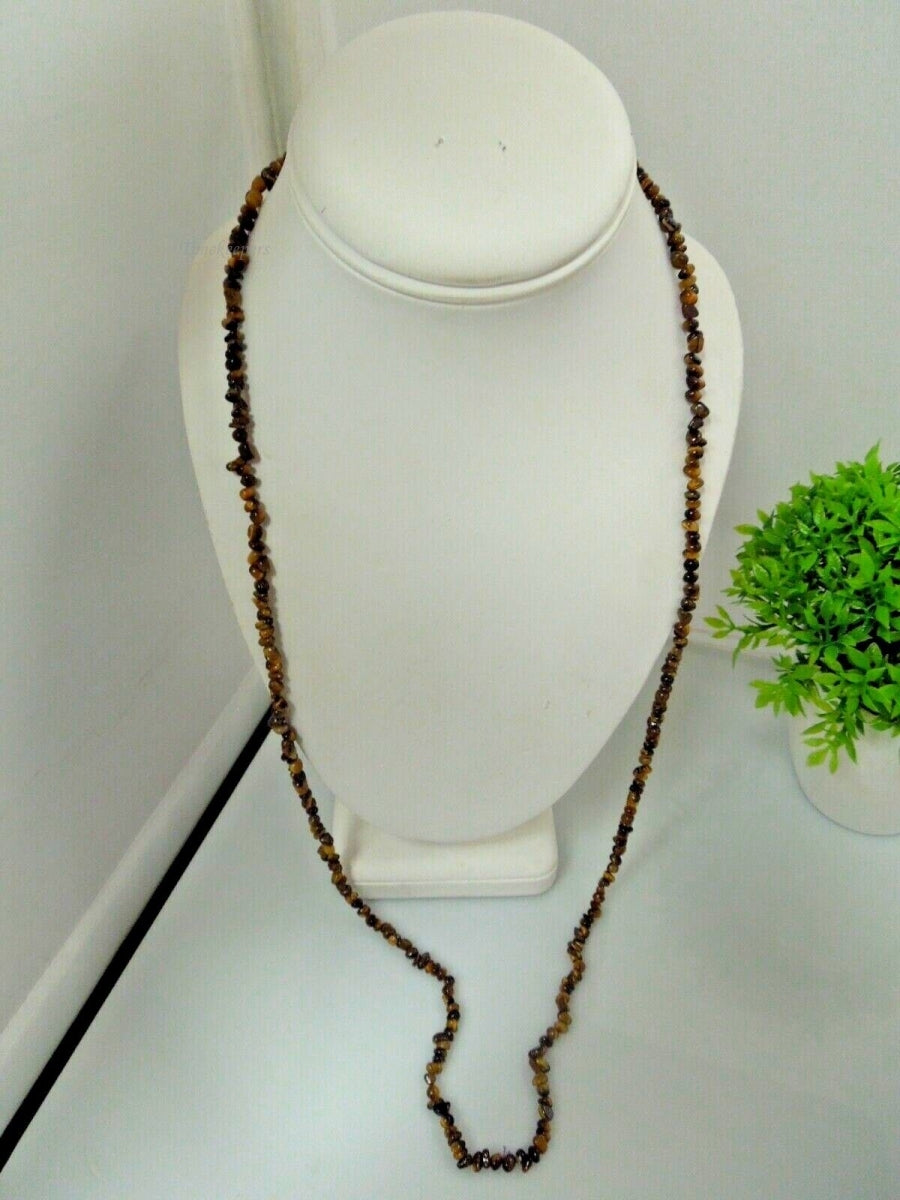 TIGERS EYE Crystal Necklace - Chip Beads - Long Crystal Necklace