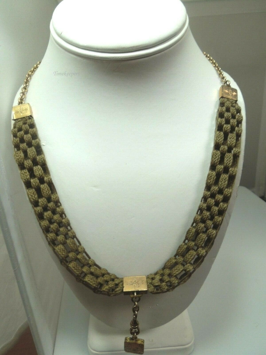 b021 Victorian Era Woven Hair Vest Chain with 10k Yellow Gold Findings
