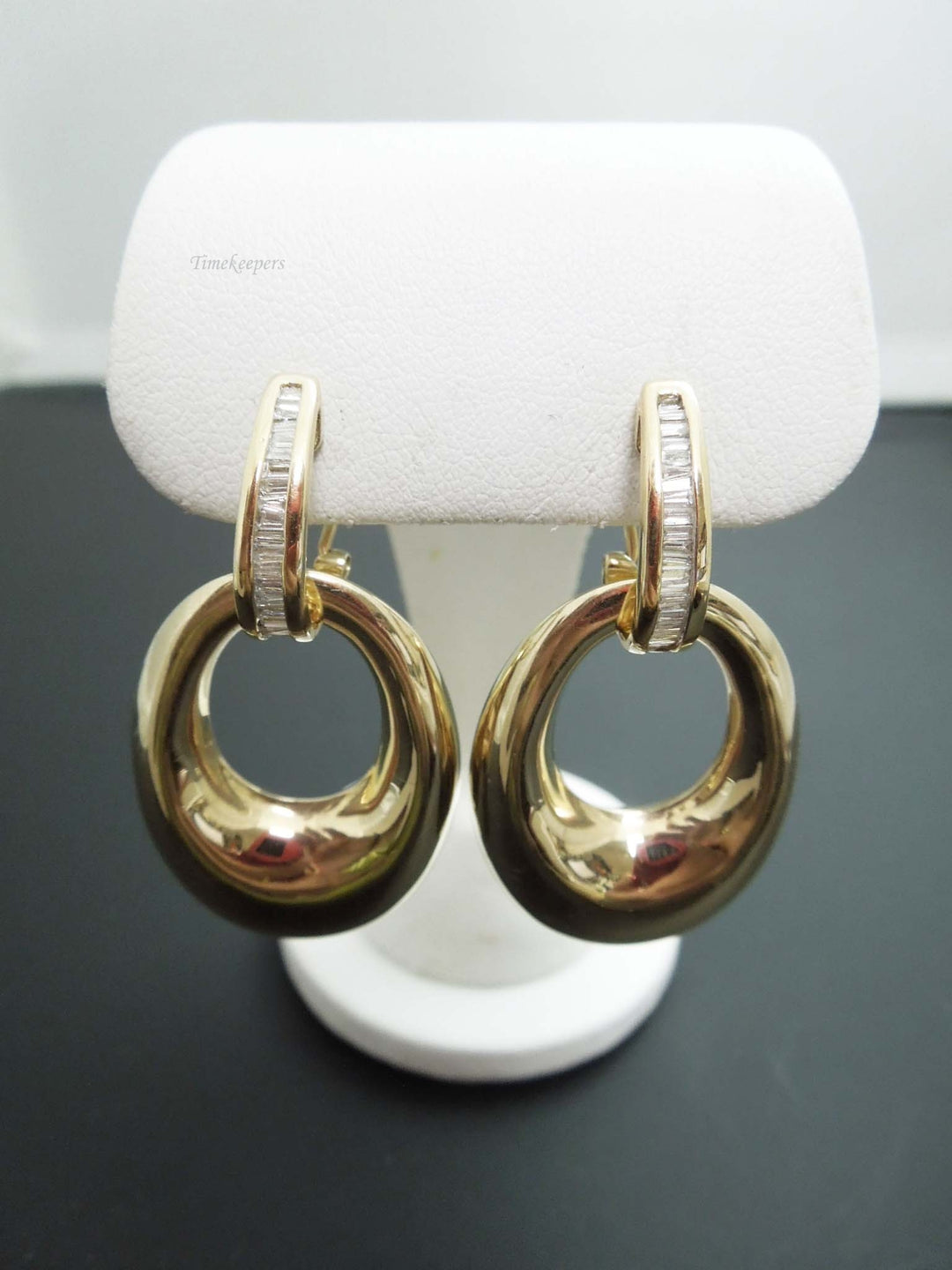 a836 Vintage Gorgeous Baguette Diamond Half Hoop Post Earrings 14k Yellow Gold With Jackets