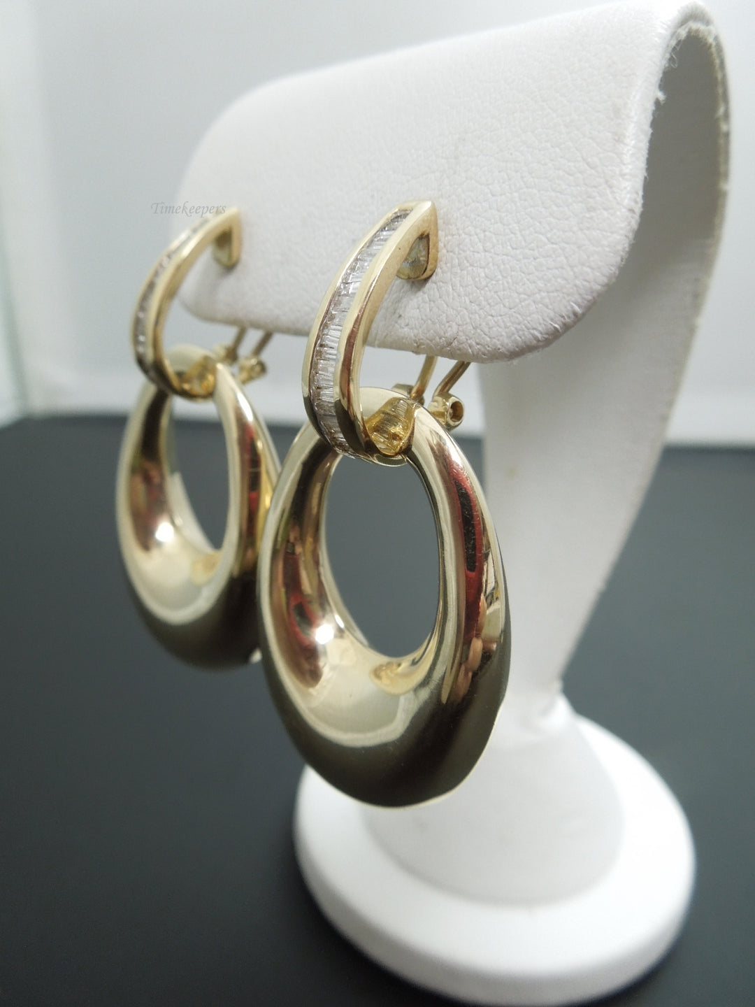a836 Vintage Gorgeous Baguette Diamond Half Hoop Post Earrings 14k Yellow Gold With Jackets