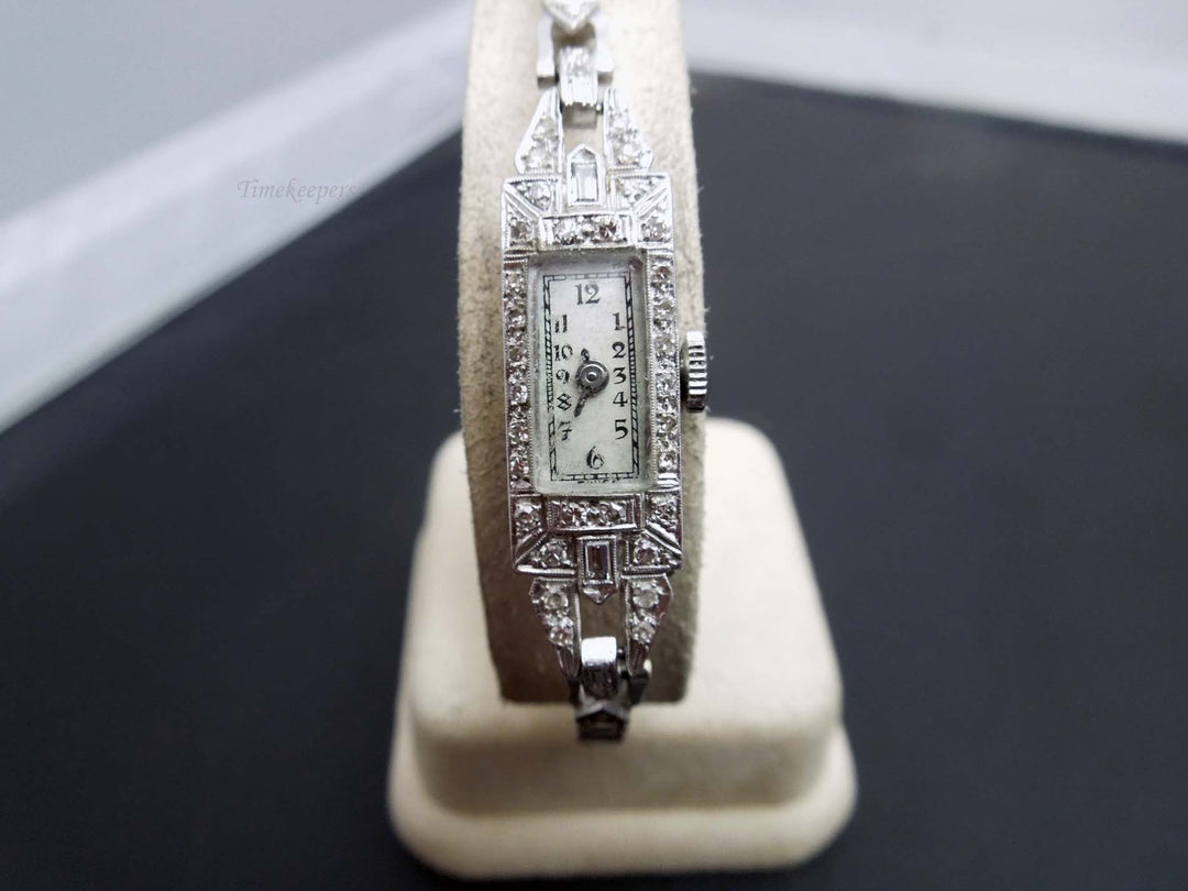 h504 Gorgeous Vintage Platinum 1930s Perfine Diamond watch 14k Band