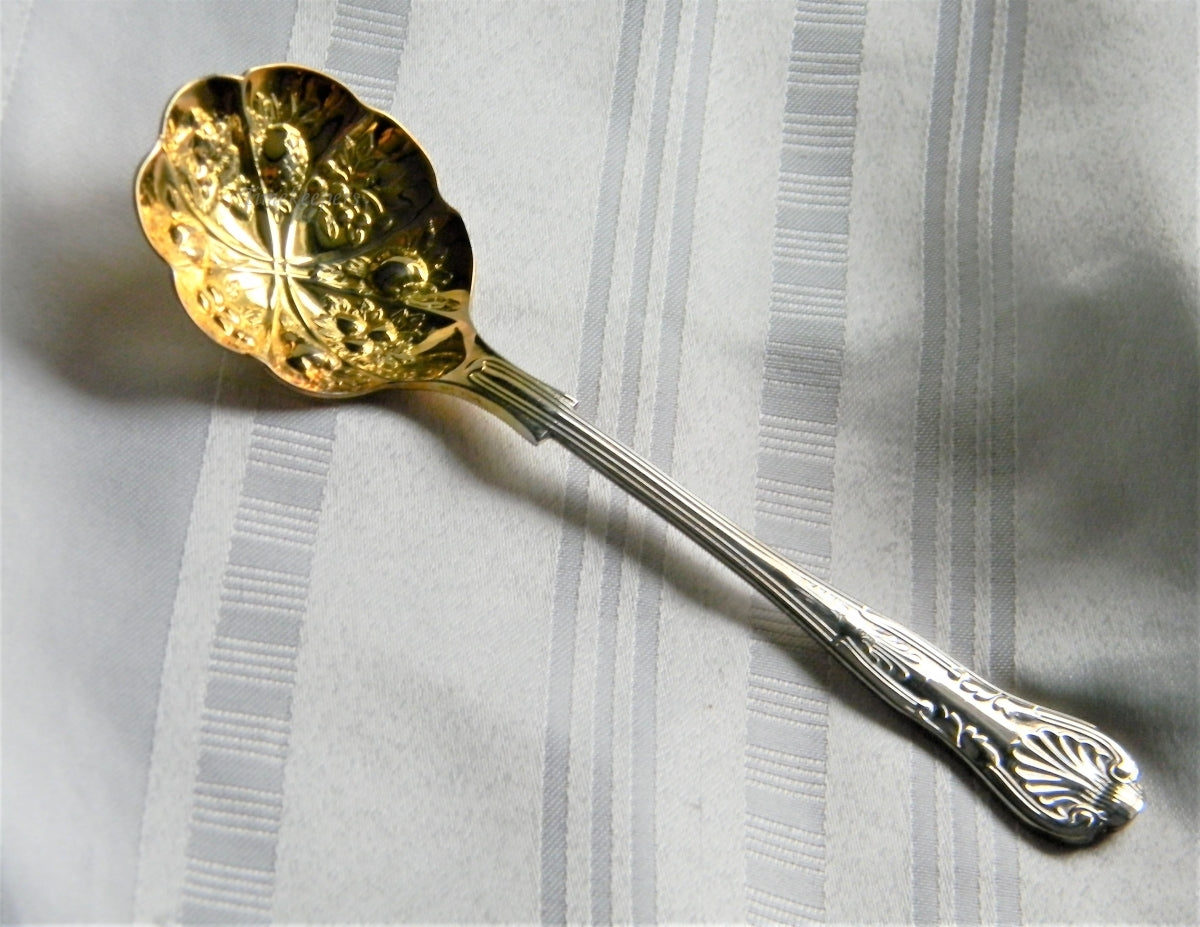 p167 Beautiful Vintage Sheffield Silver Plate Jelly Spoon with Gold Wash  Bowl