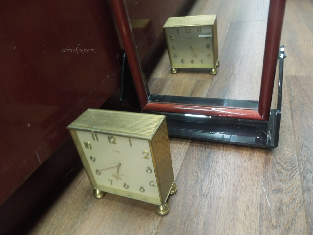 r006 Vintage Semca Swiss 7 Jewels Desk Partner's Clock Double Sided Brass Mid Century Working