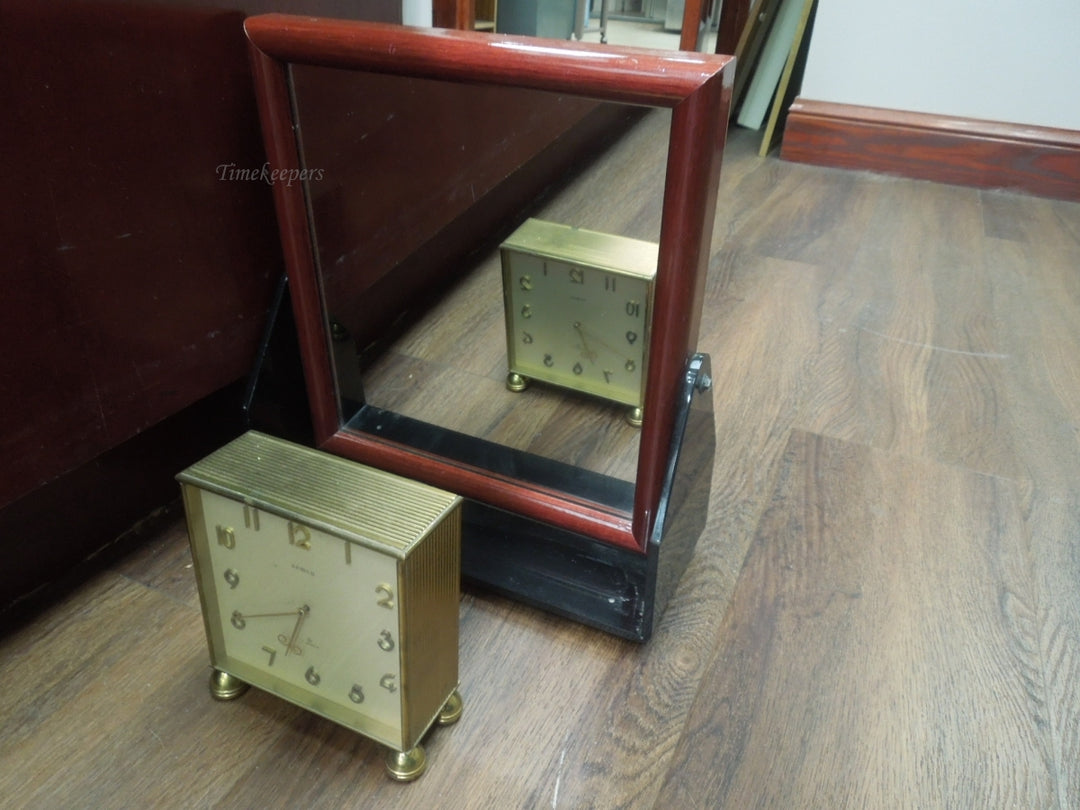 r006 Vintage Semca Swiss 7 Jewels Desk Partner's Clock Double Sided Brass Mid Century Working