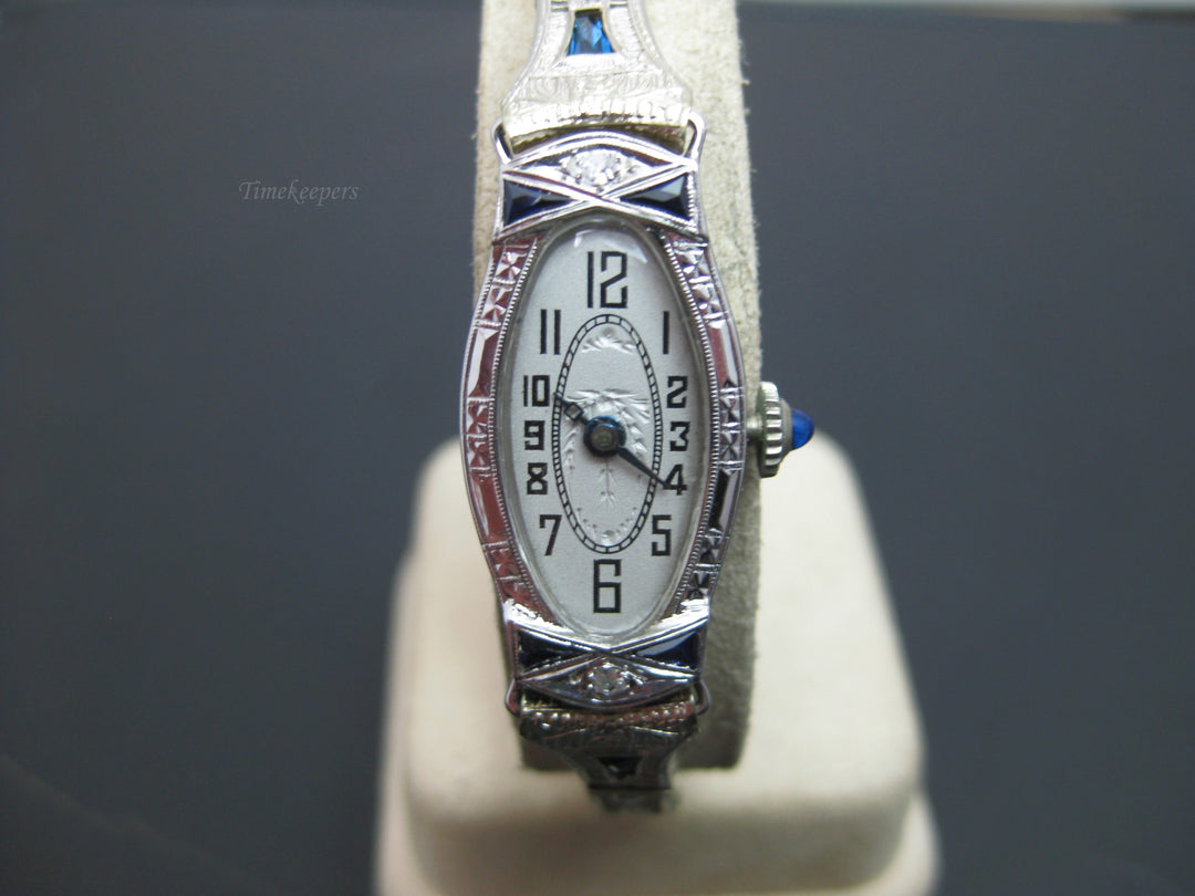 h506 Gorgeous Vintage 14k White Gold 1930s Vanburen Diamond &amp; Sapphire Watch