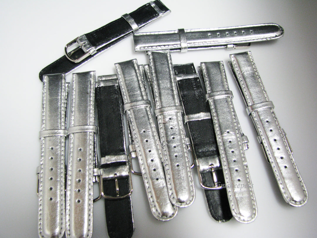 Lot of 10 Stitched Shiny Silver Leather Watch Bands 16 mm