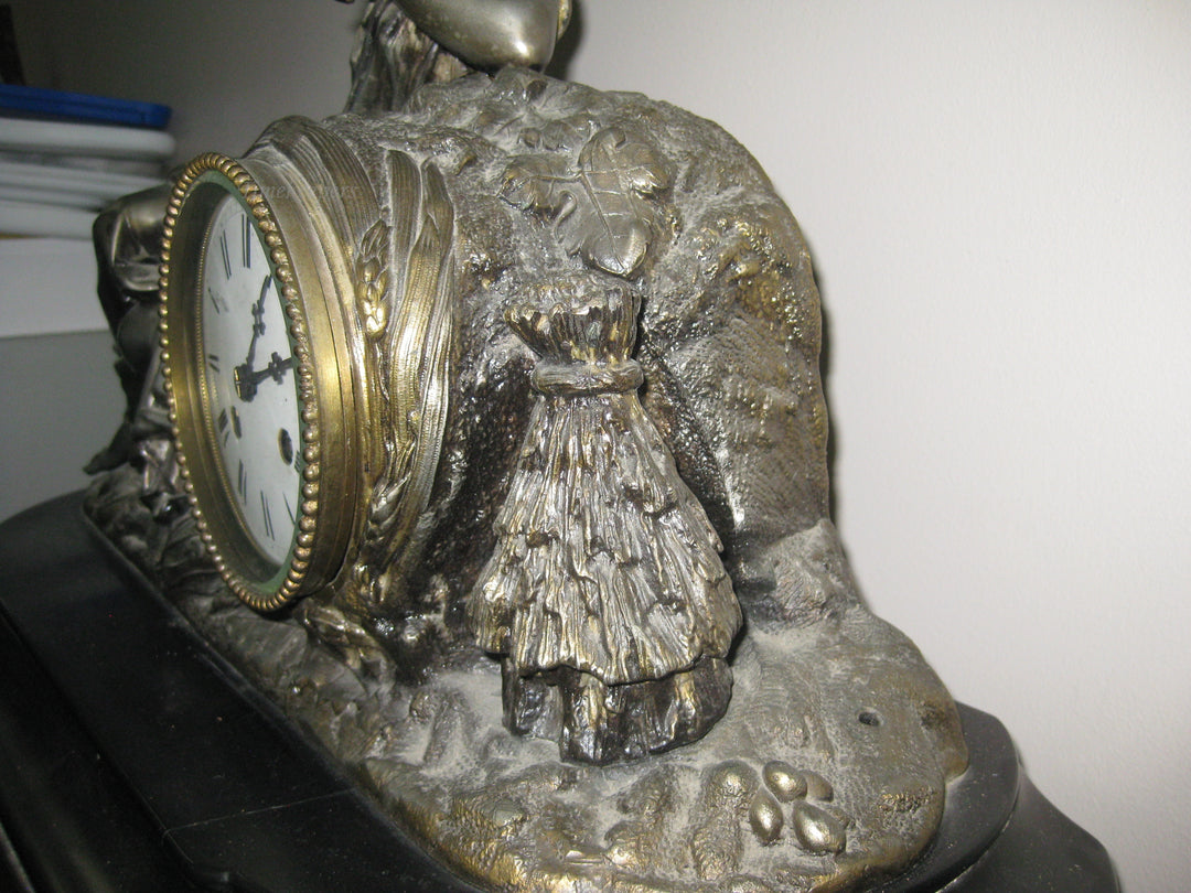 G183 1800s French Marble Base Statue Clock