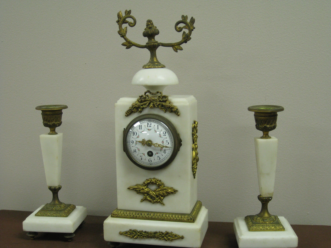 g222 1890s French Bedroom Clock With Candlesticks
