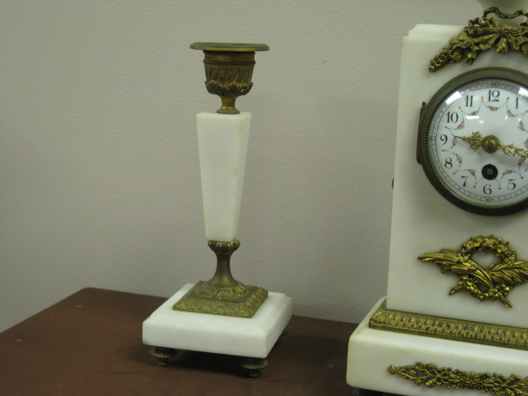 g222 1890s French Bedroom Clock With Candlesticks