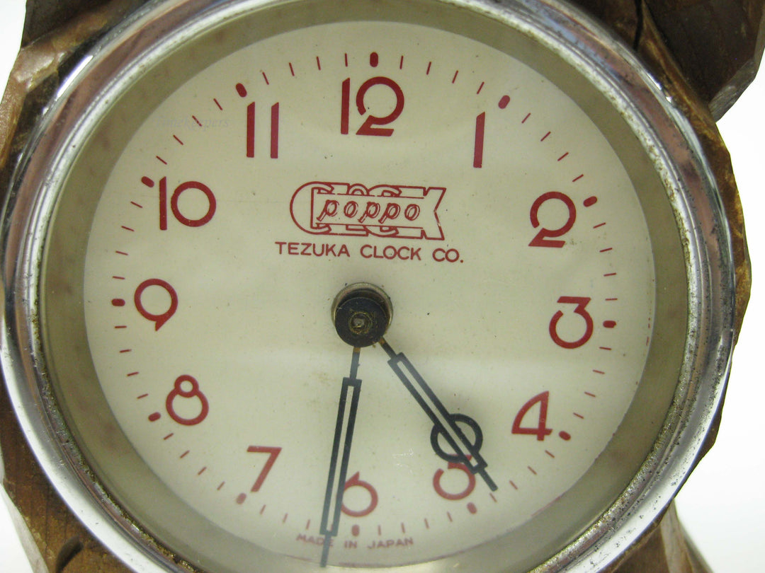 b759 Vintage Cute Tezuka Clock Co Poppo Dog Wind Up Desk Clock