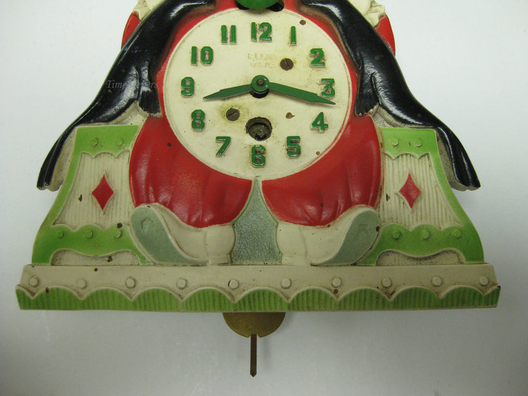 b776 Vintage 1930s Lux Company Animated Clown and Seals Pendulette Wind Up Clock