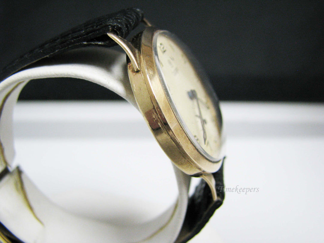 j125 Handsome Vintage 1950's 10k YG Tudor Watch with Black Leather Band