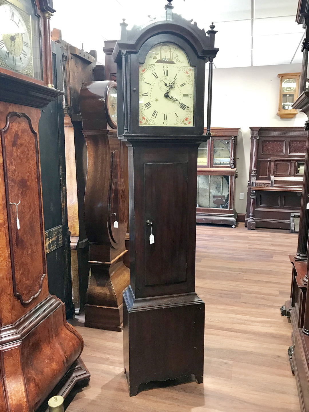 c015c Antique Working Early American Wood Work S.Hadley Tall Grandfather Clock