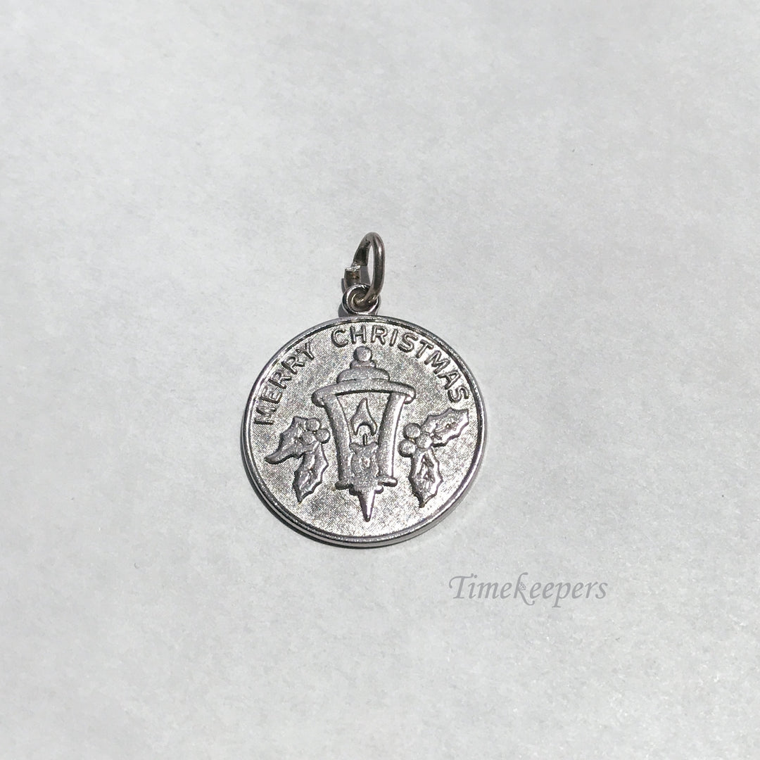 e079 Vintage Sterling Silver Merry Christmas Coin Charm Pendant