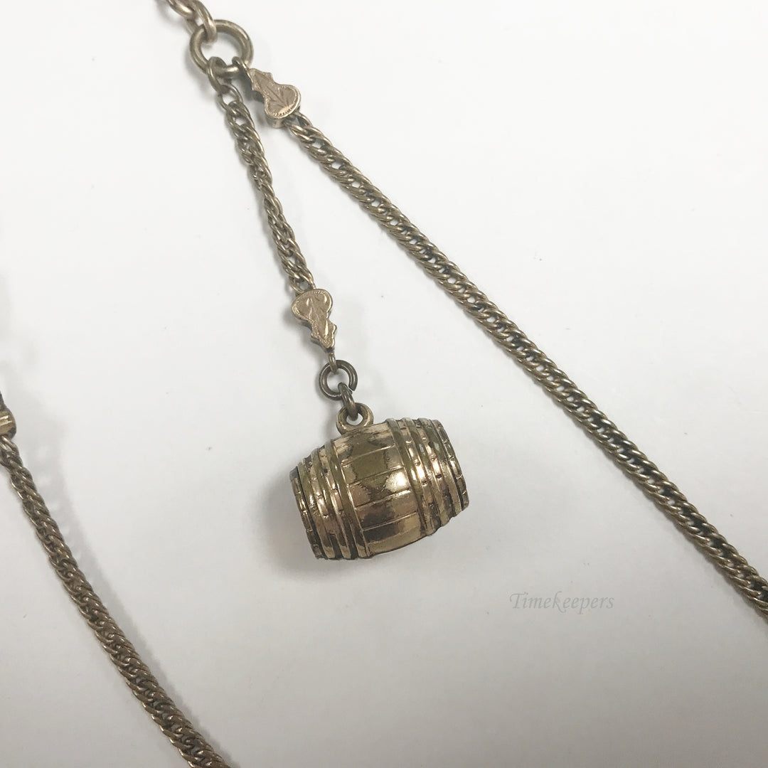 e536 Antique Gold Filled Vest Pocket Watch & Barrel Pendant Link Chain