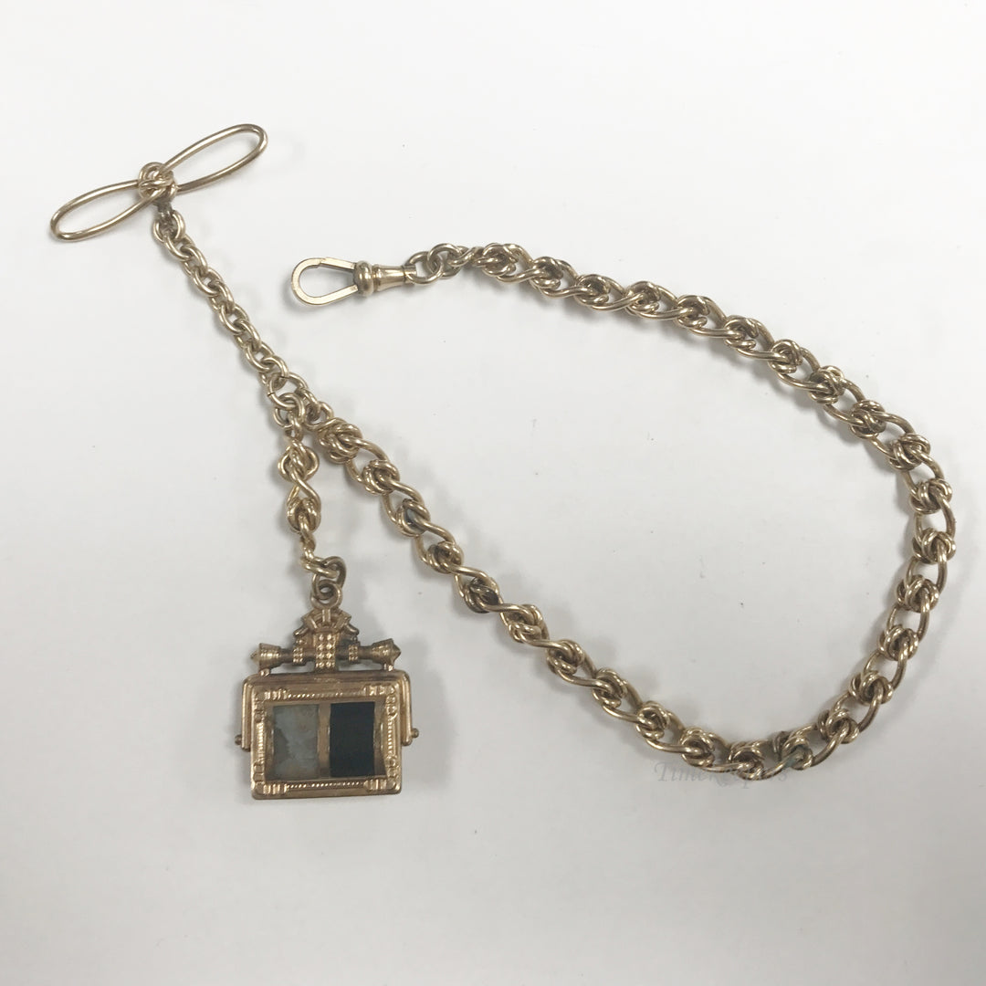 e541 Antique Gold Filled Vest Pocket Watch Gold Tone Link Chain & Pendant