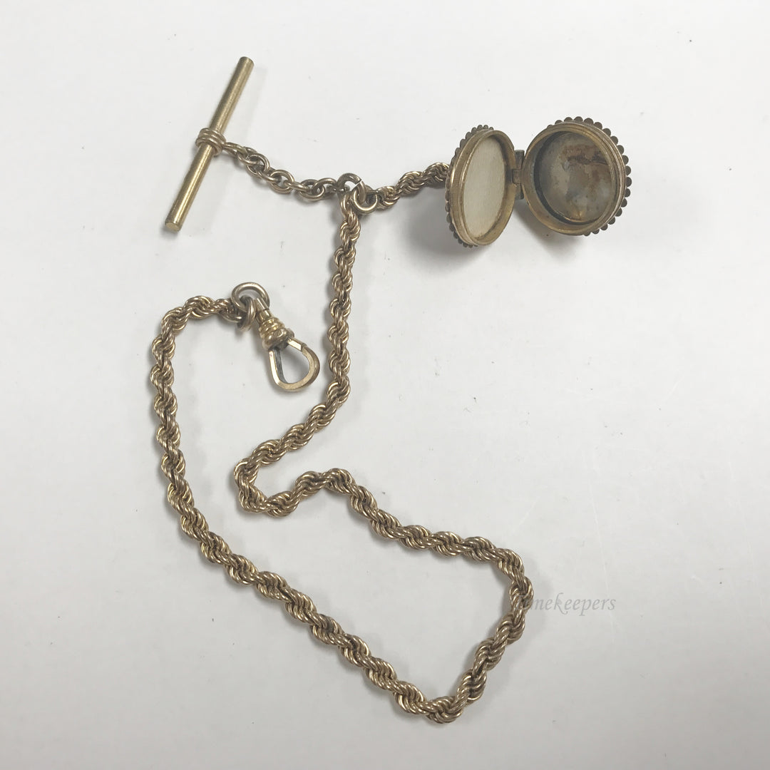 e553 Antique Gold Filled Vest Pocket Watch Twisted Link Chain Round Locket