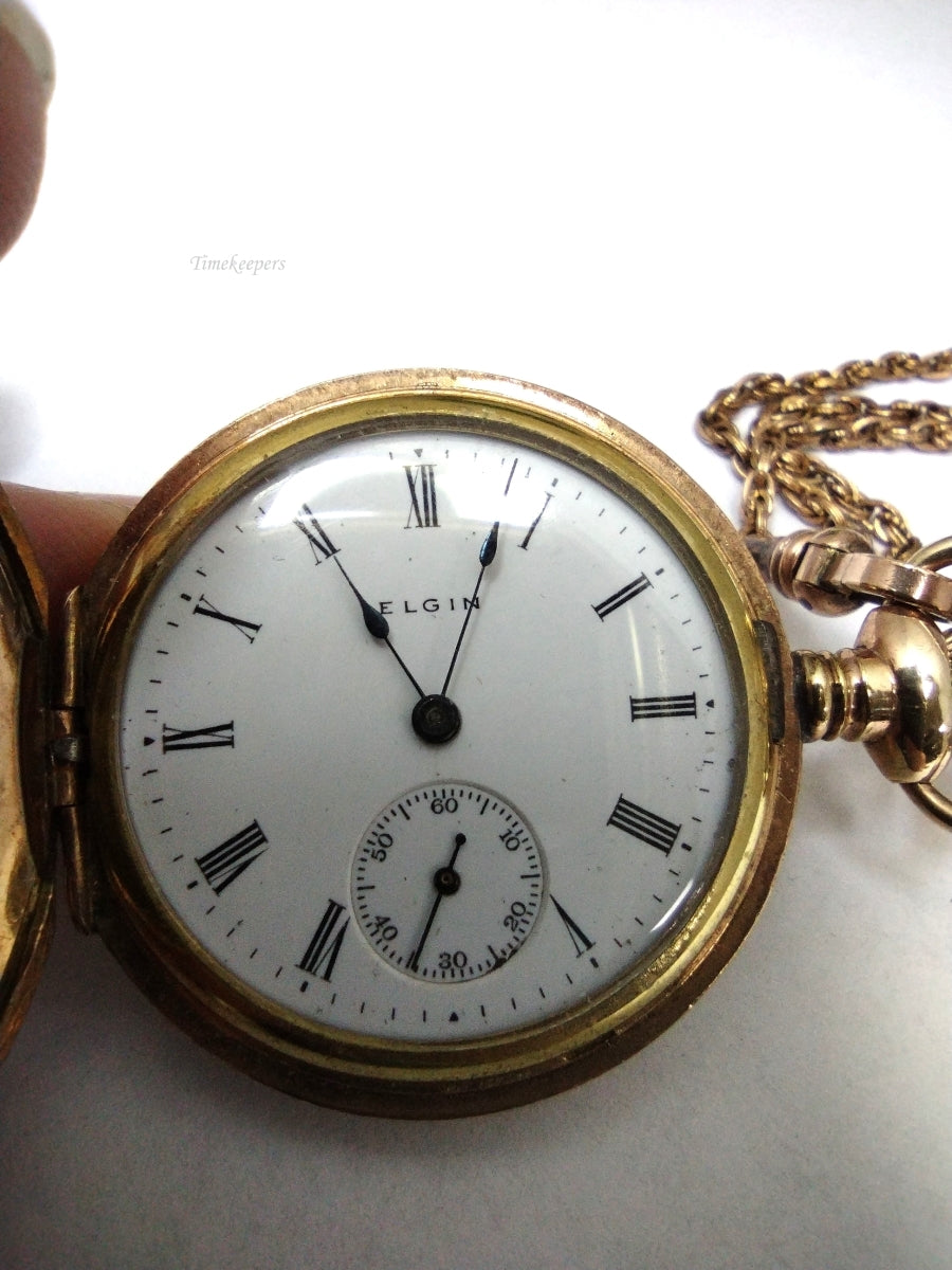 Yellow Gold Filled Elgin Open Face Pocket Watch 7 Jewel Size 6