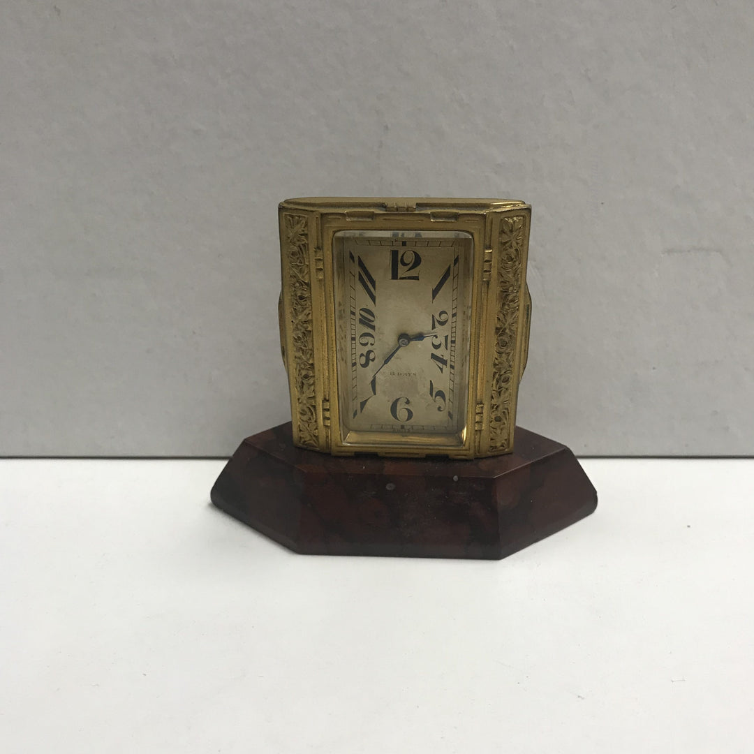 f139 Vintage 8 Days Art Deco Miniature Standing Swiss Clock 1920's