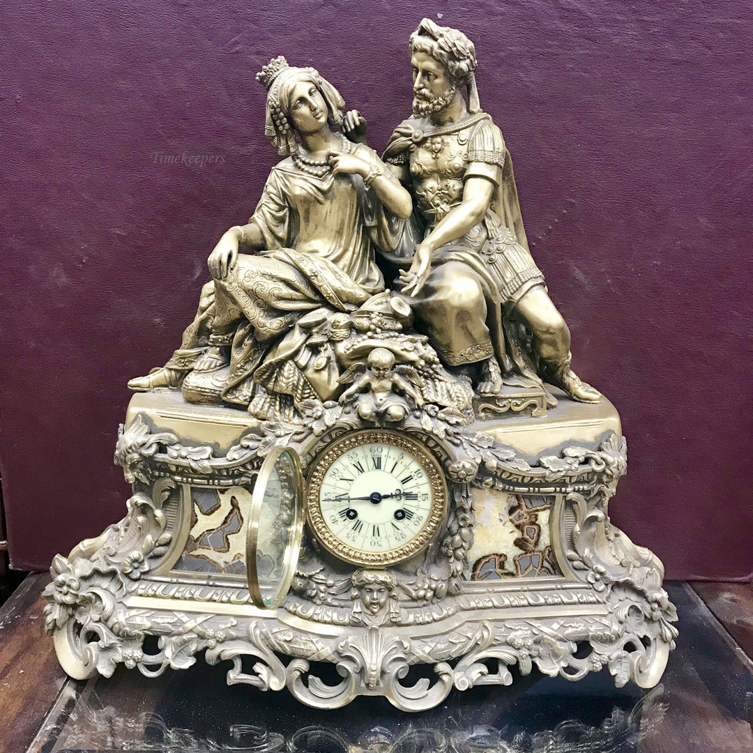 f245 Antique 1800's French Marble & Bronze Miniature Stand Clock