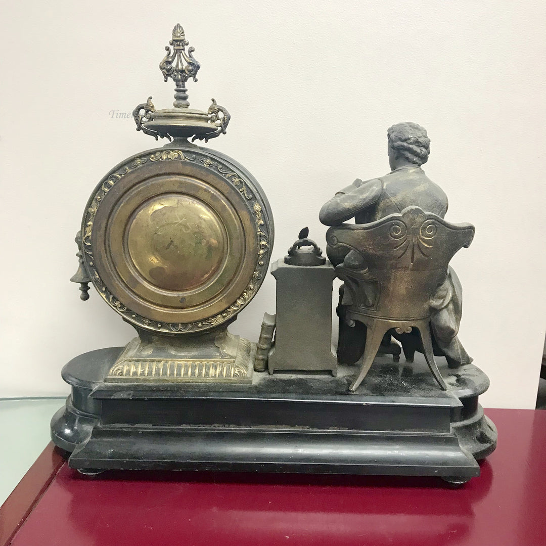 f246 Antique 1800's Ansonia Newton W/2 Decanters Bronze Miniature Stand Clock