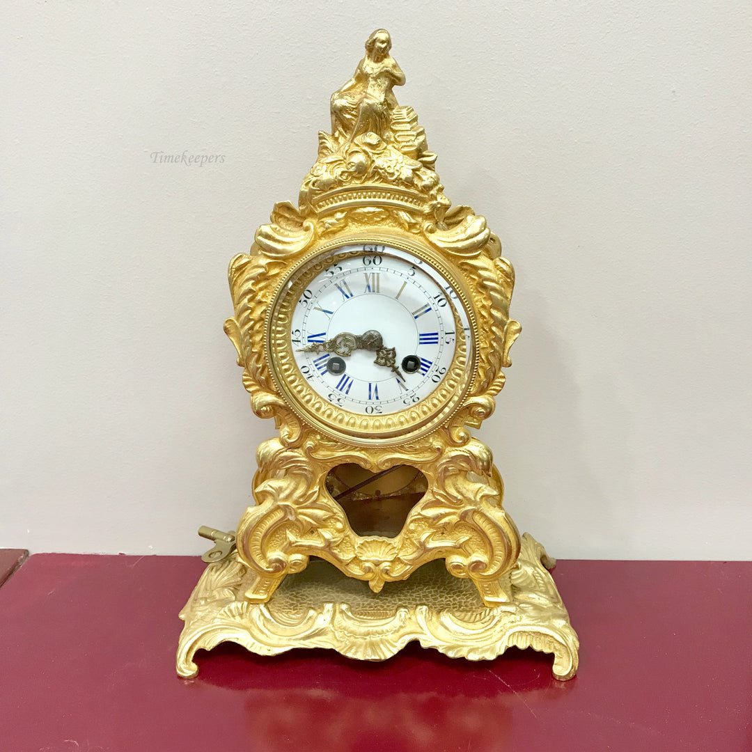 f251 Antique Bronze 1880's French Bronze Mantel Standing Clock Great Condition
