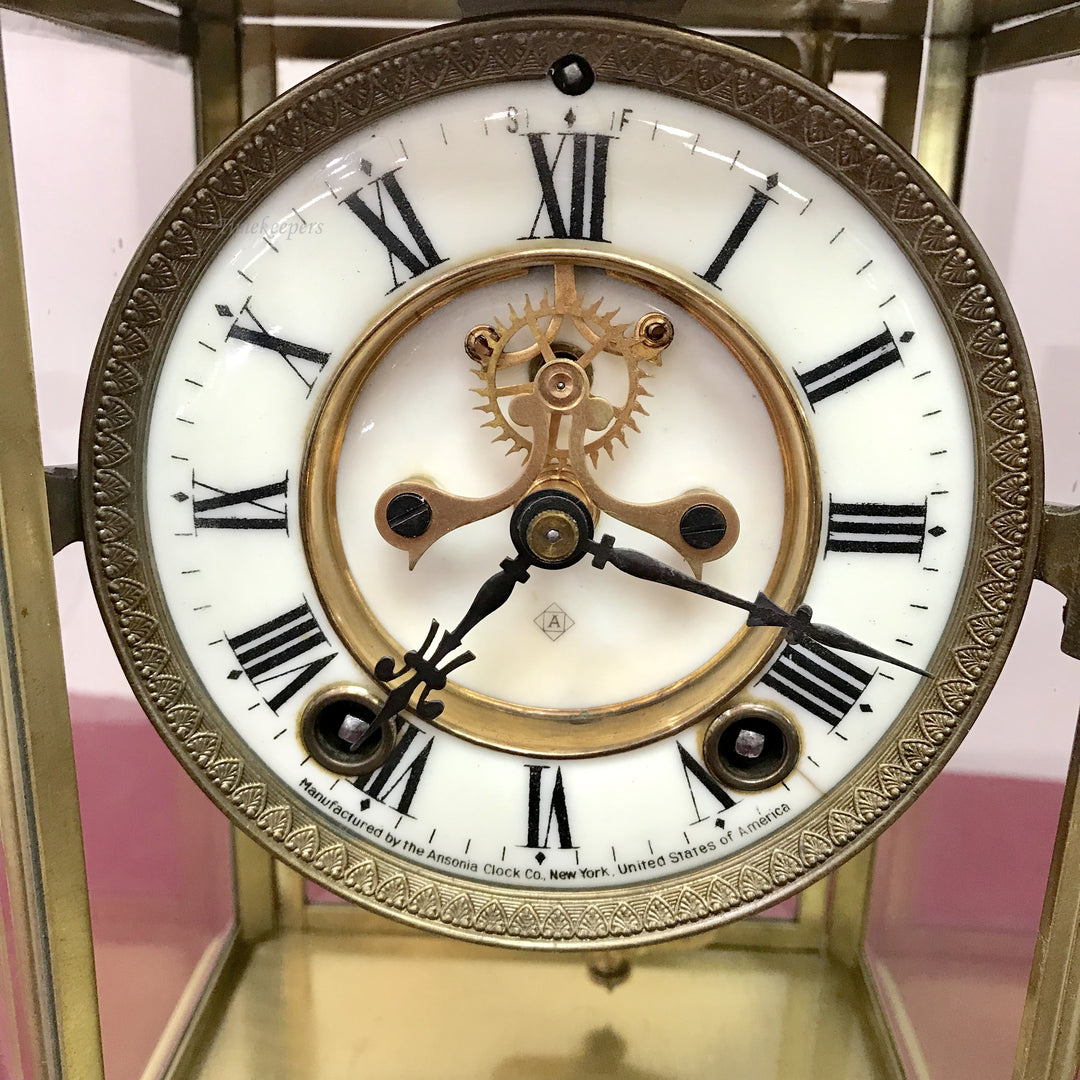 f253 Antique 1900's Ansonia Made in USA Mantel Standing Clock Crystal Regulator