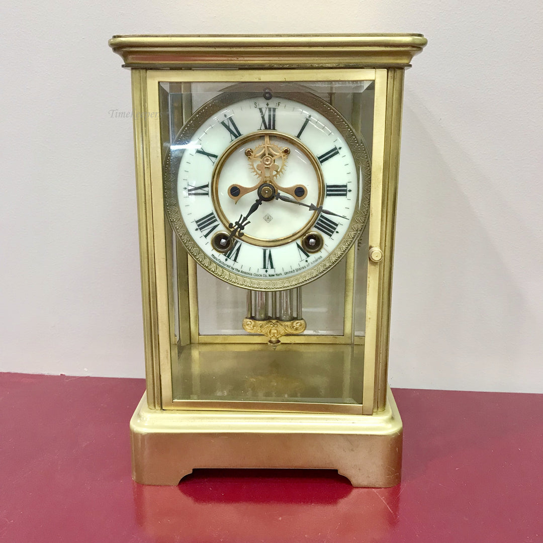 f253 Antique 1900's Ansonia Made in USA Mantel Standing Clock Crystal Regulator