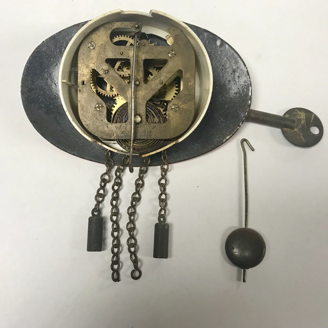 f328 Vintage 1930's German Enamel Pendulette Clock with Key