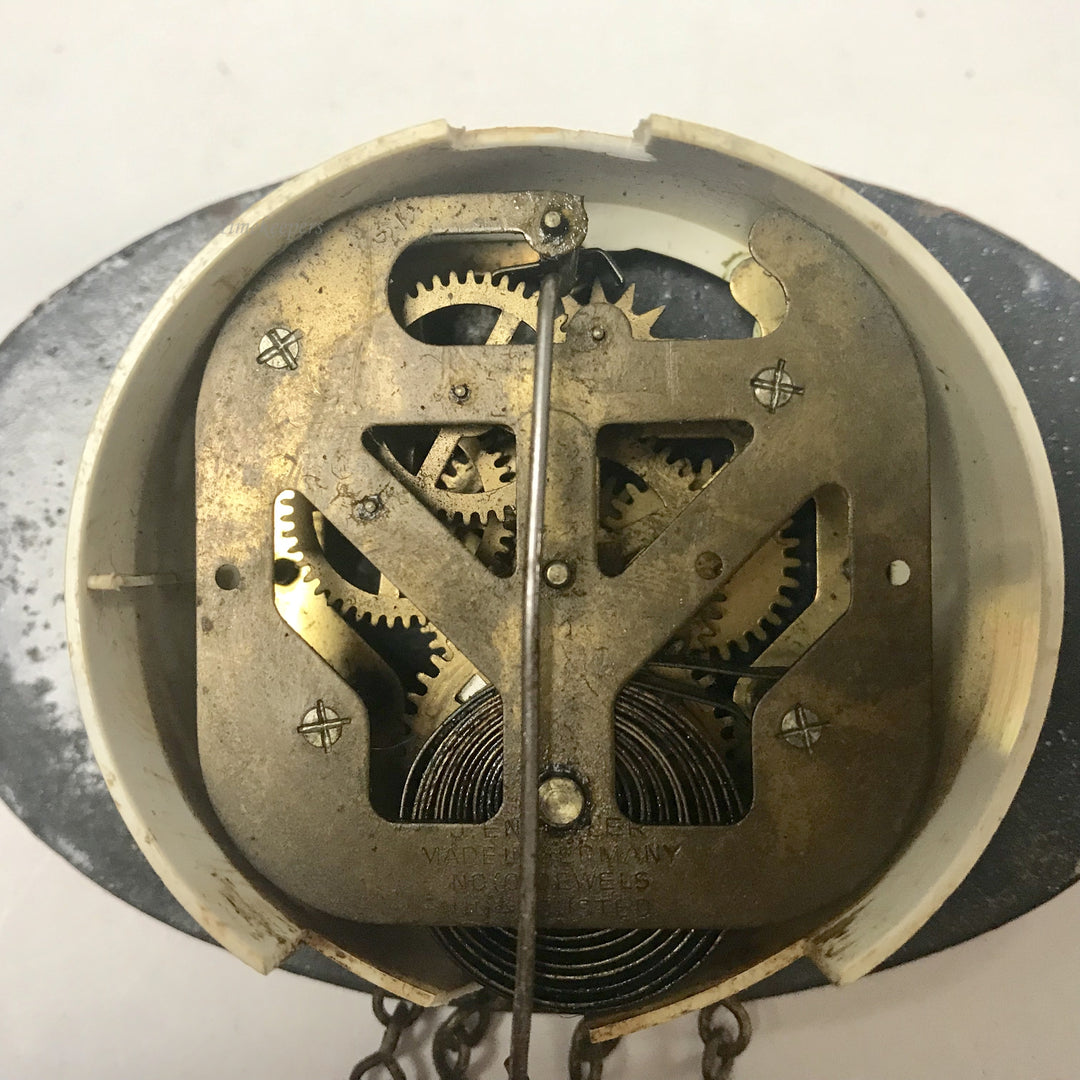 f328 Vintage 1930's German Enamel Pendulette Clock with Key