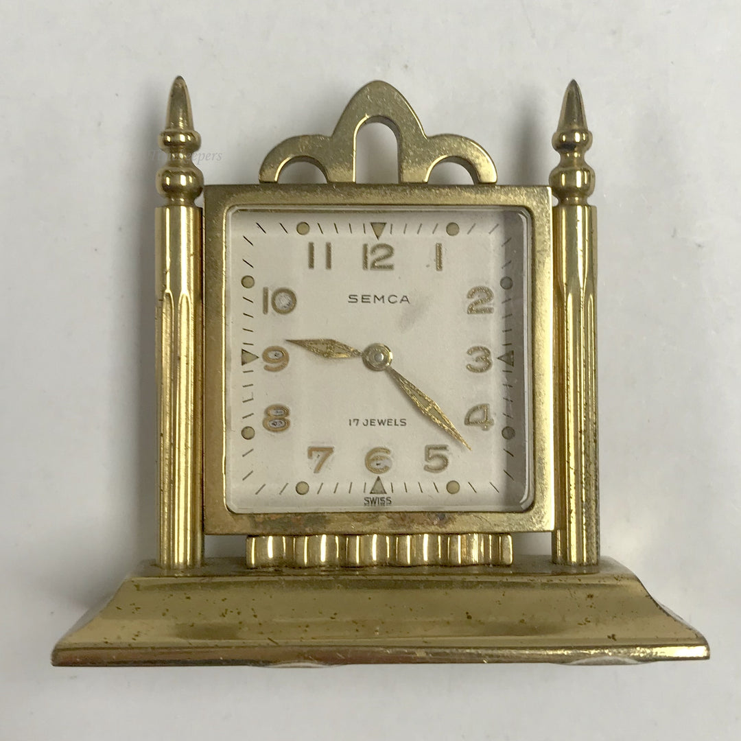 f419 Vintage Semca Swiss Miniature Travel Shelf Mantel Collectible Clock 17J