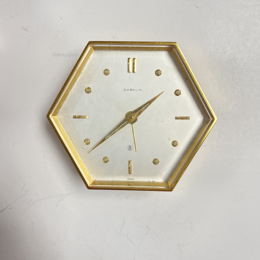 f496 Vintage Gubelin Swiss Made Mini Travel Alarm Clock & Case