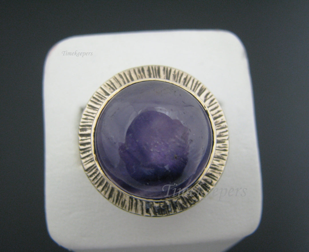 a801 Unique Vintage 9 k Yellow Gold Ring with Large Purple Stone