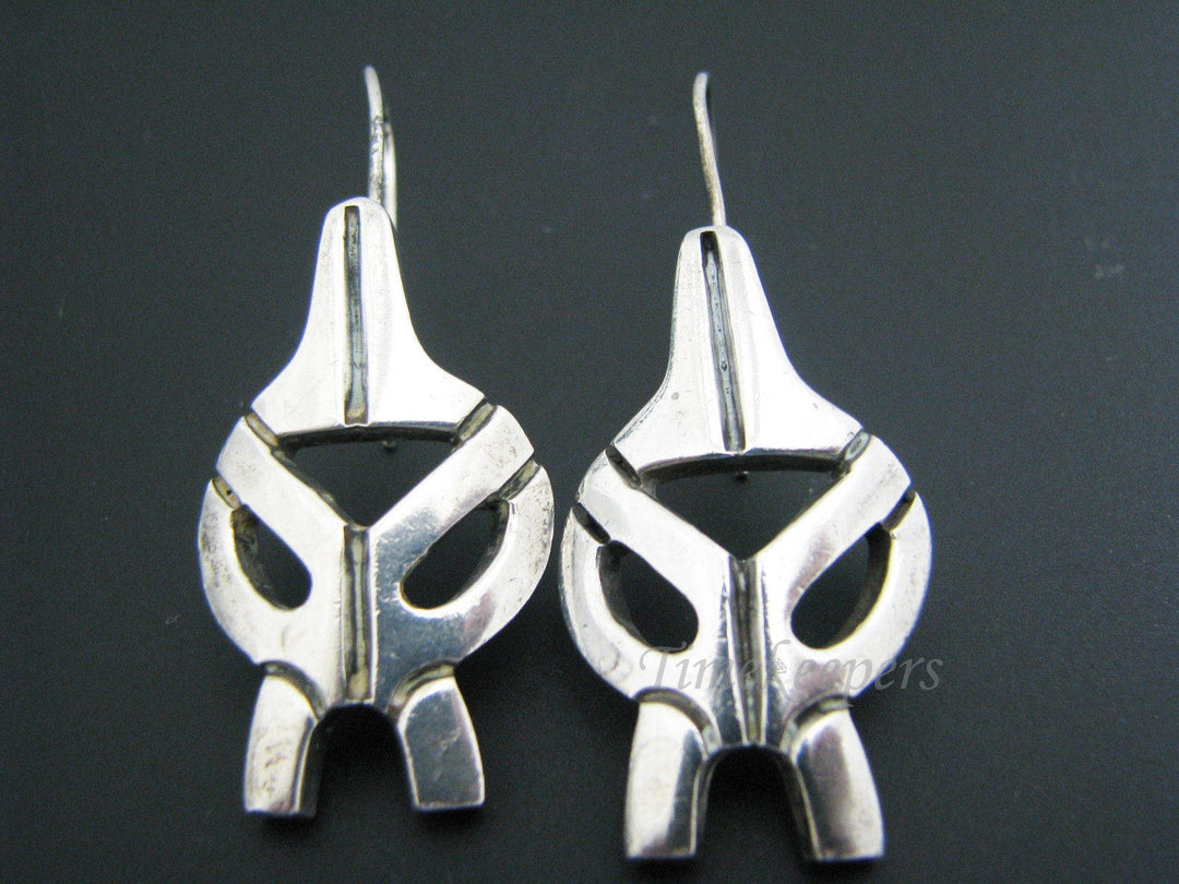 c263 Unique Sterling Silver Tribal Mask Dangle French Hook Earrings