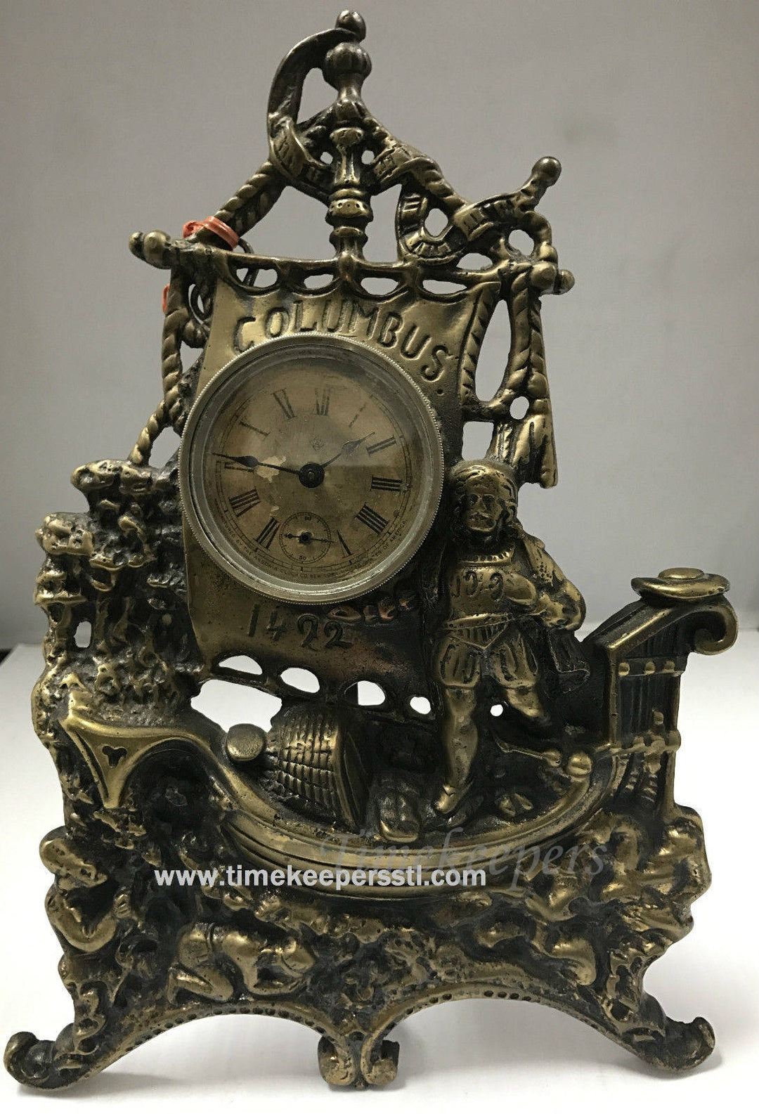 c284 Antique Cast Iron Columbus 1492 Boat Standing Clock 1892 Working Condition