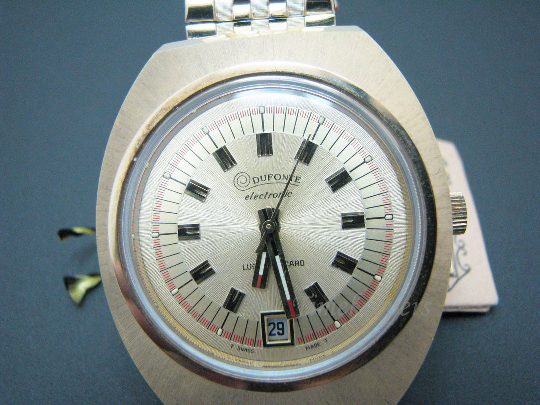 a457 1970's Dufonte Electronic Watch by Lucian Piccard In Original Box