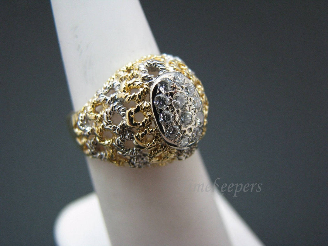 a873 Vintage Beautiful Diamond Cluster Domed Ring in 18k Yellow &amp; White Gold