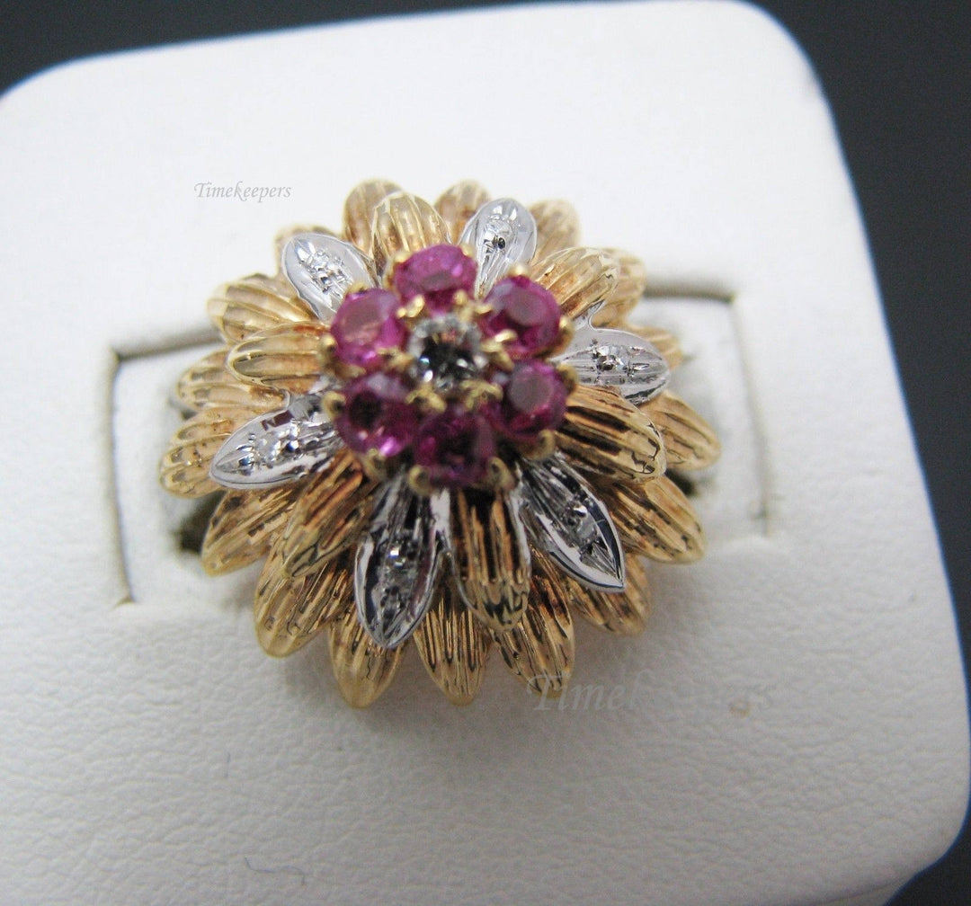 a452 18k Yellow Gold Ring with Blooming Flower, Diamond and Pink Tourmaline