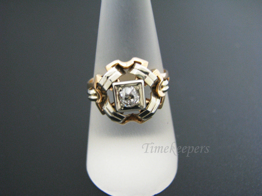 a843 Vintage Solitaire Diamond Ring 18k Yellow Gold White Gold Accents Size 8