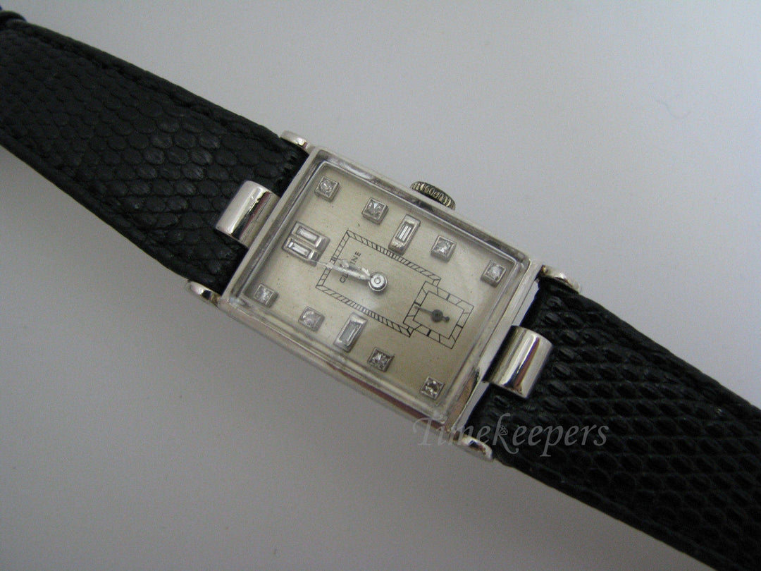 b054 Vintage 1940's Glycine Watch in Platinum with Diamond Markers