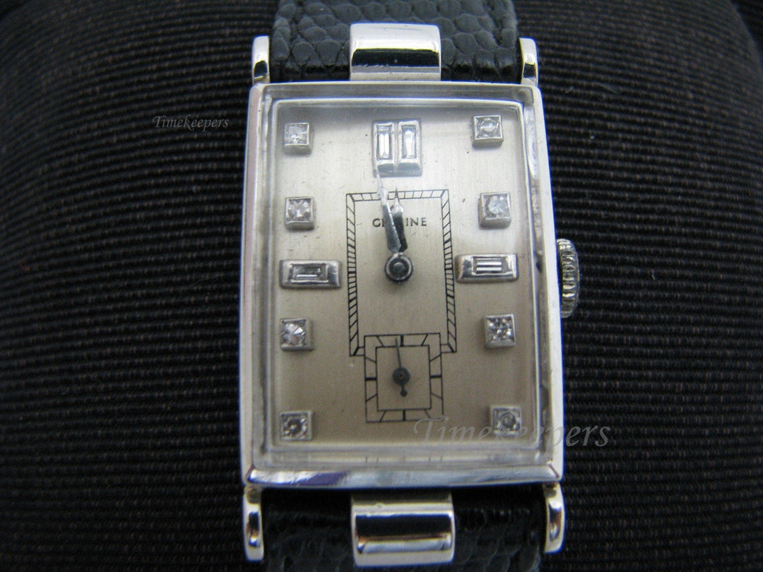 b054 Vintage 1940's Glycine Watch in Platinum with Diamond Markers