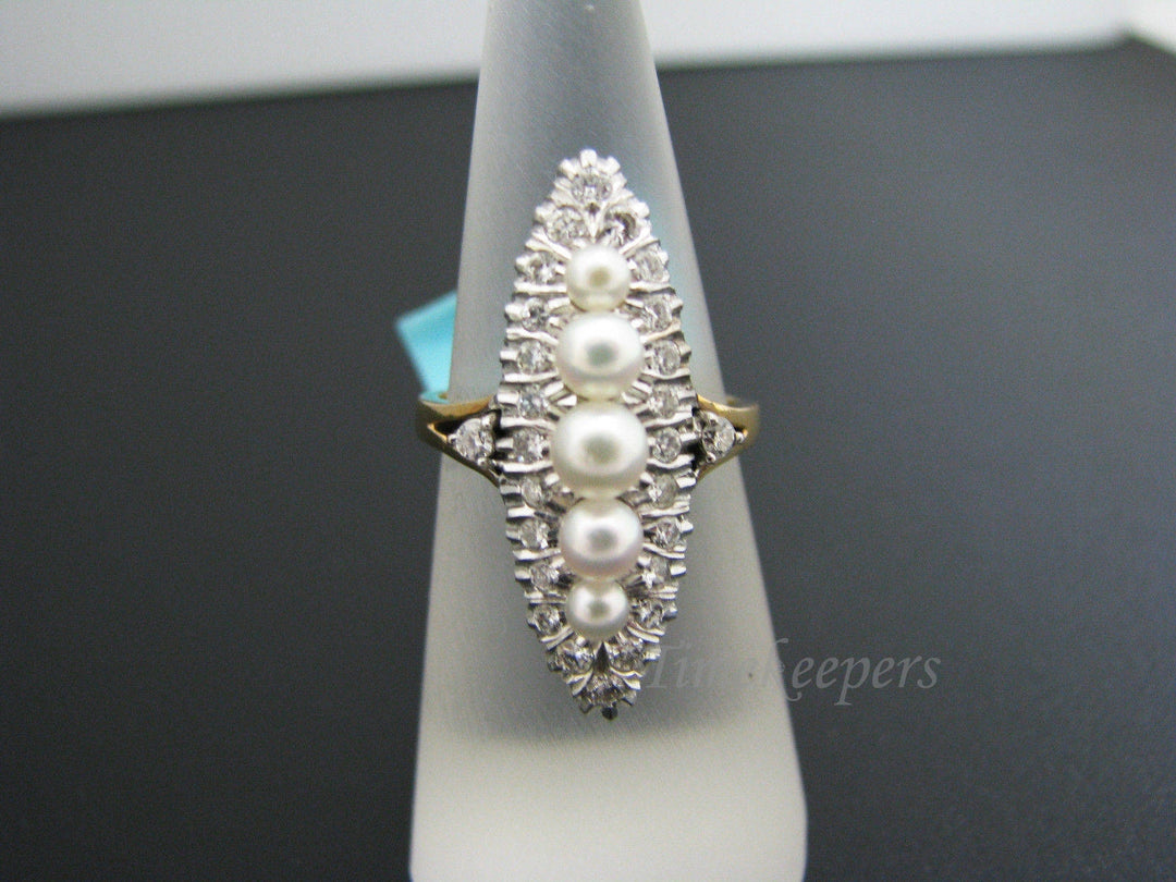 a807 Stunning Vintage Pearl & Diamond Ring in 18k Yellow Gold Size 6