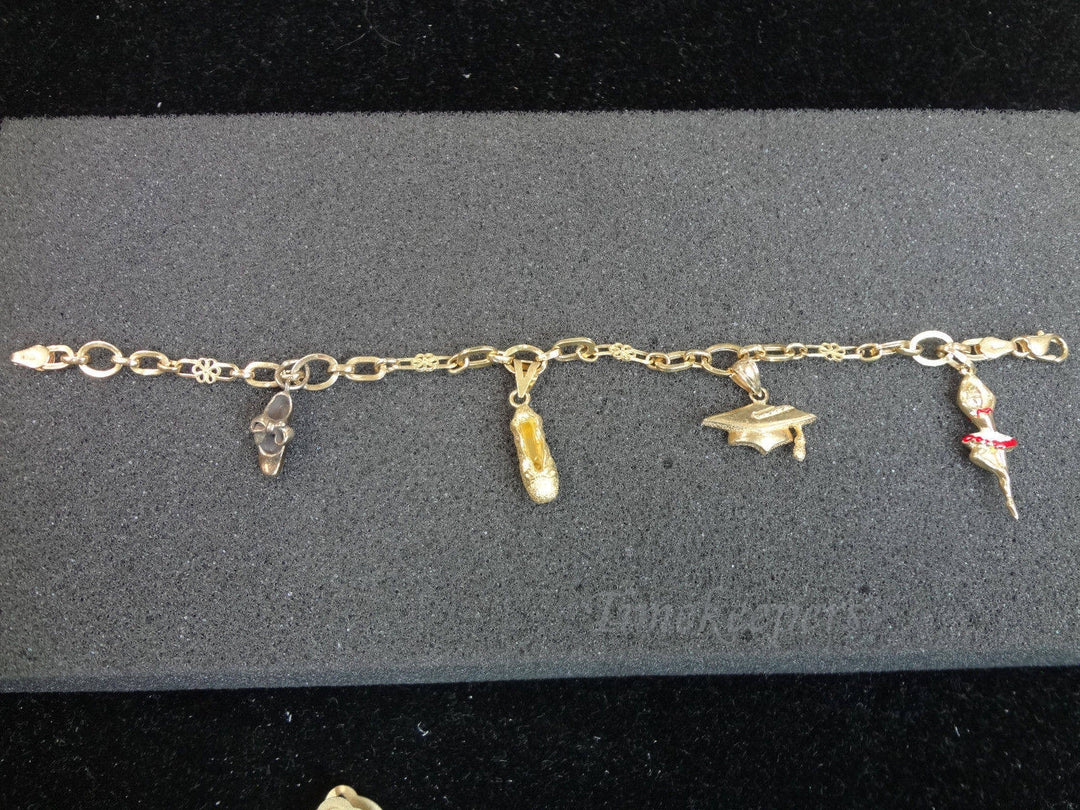 a550 Vintage Lovely 18K Gold Women's Charm Bracelet with 4 Ballet Charms