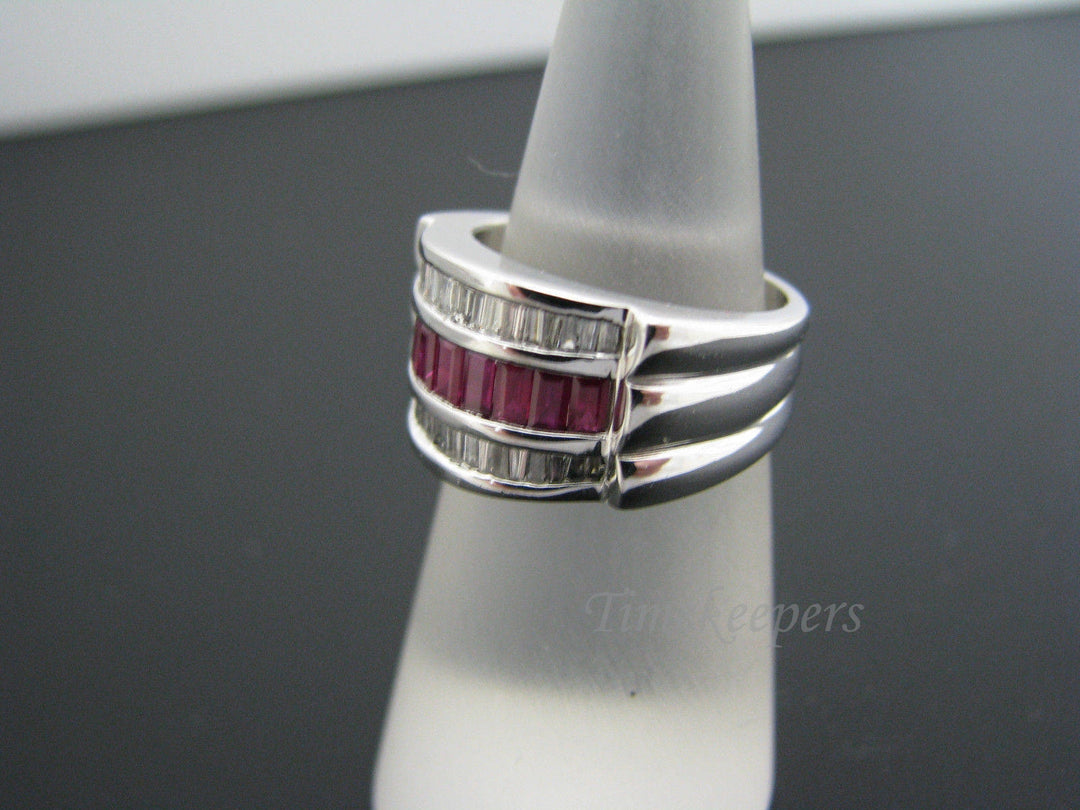a351 Gorgeous Authentic Ruby Diamond Wedding Band 14k White Gold Ring Size 5.5