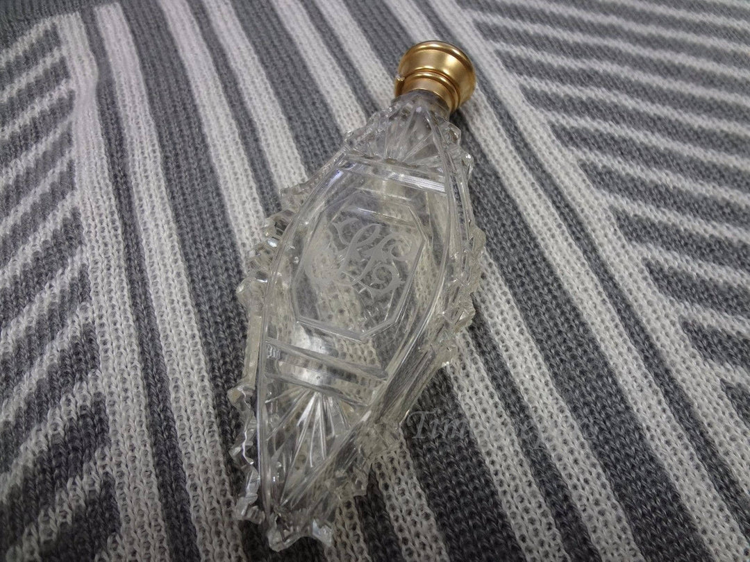 a1047 Antique 14K Gold Top Perfume Scent Bottle with Real Diamond on Lid