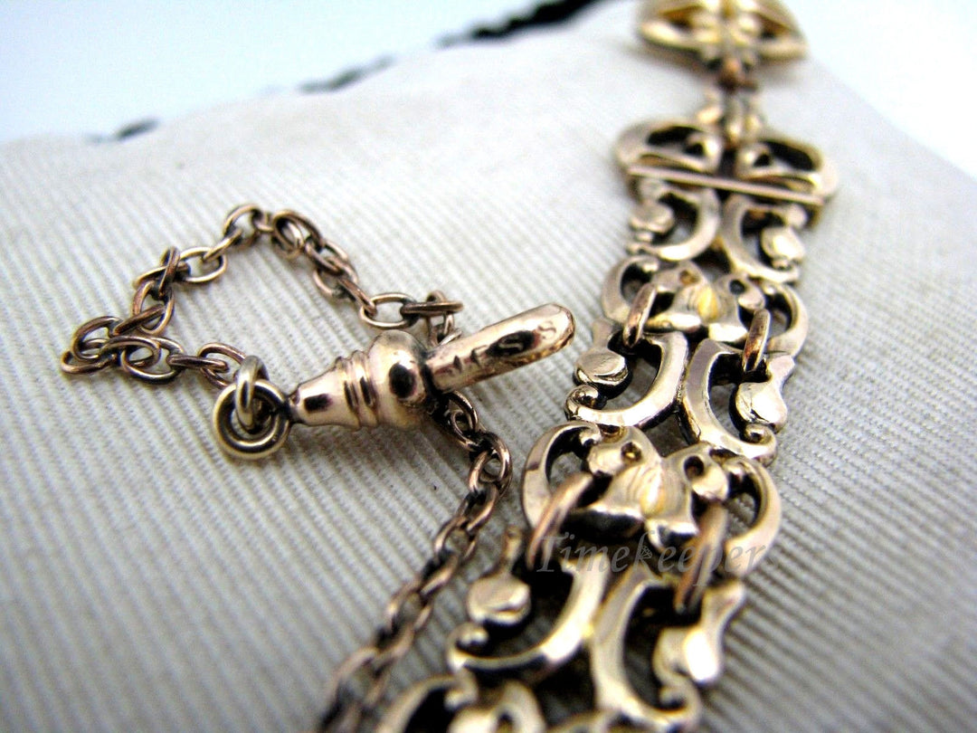c383 10K Vintage (3) Filigree Link Fob w/ Pocket Watch Chain on Waist clip and Signet