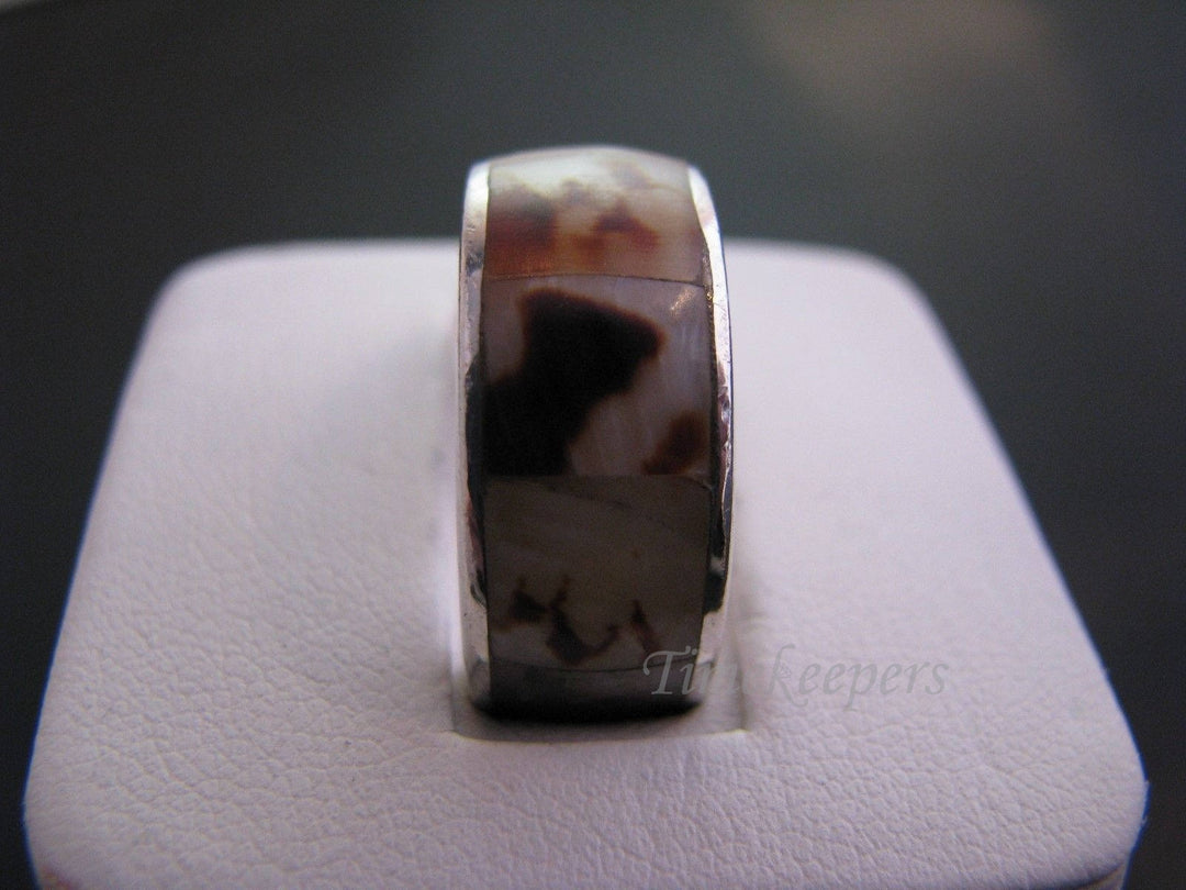 c140 Sterling Silver Band with Crazy Lace Agate in White and Brown