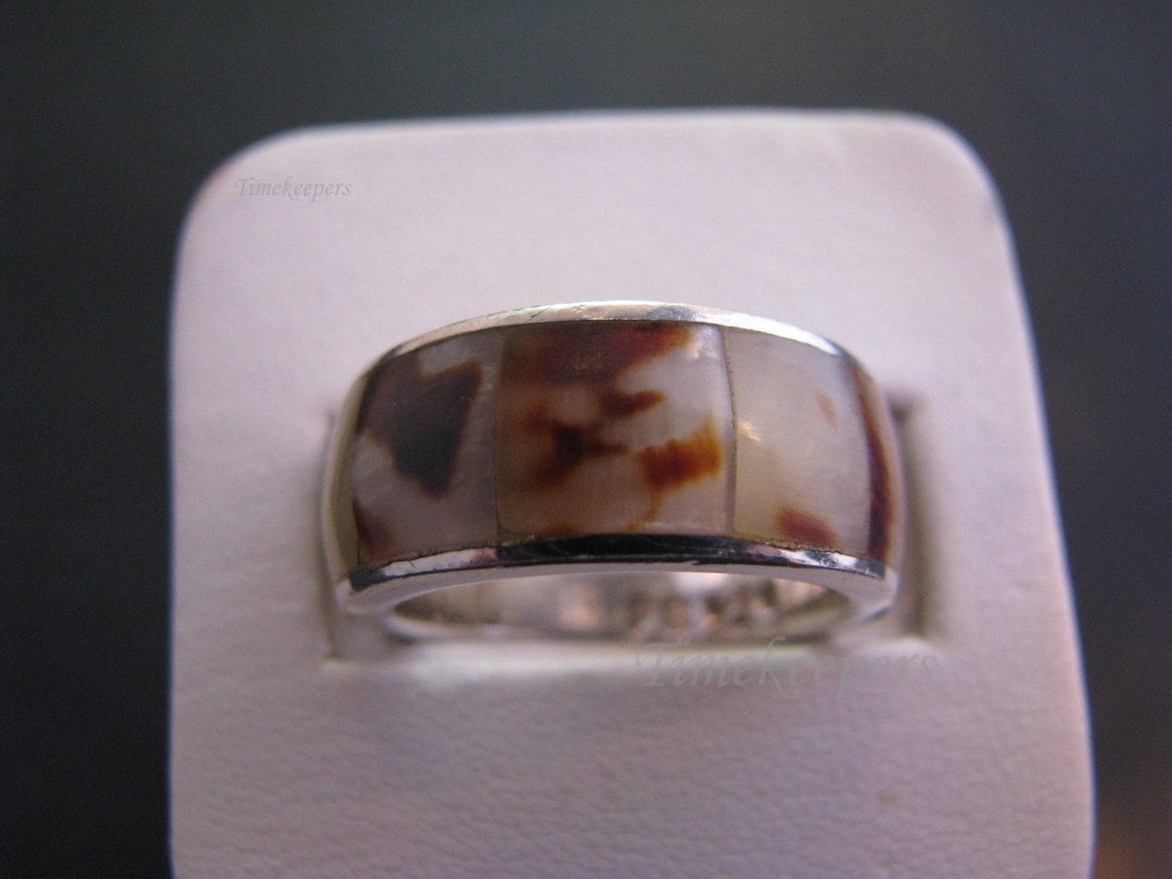 c140 Sterling Silver Band with Crazy Lace Agate in White and Brown