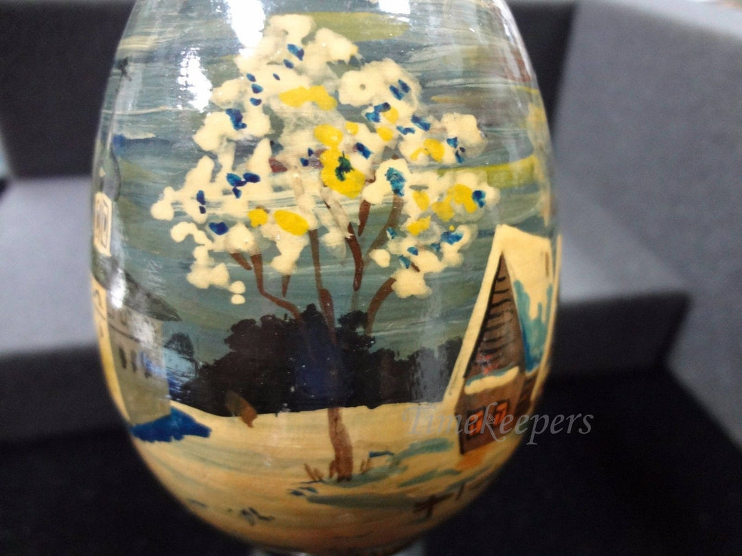 a311 Pretty Original Rare Russian Hand Painted Wood Egg with Winter Scene
